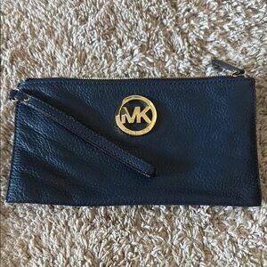 Michael Kors Dark Blue Clutch with Gold Emblem